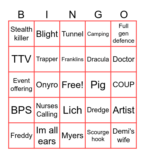 DBD Survivor Bingo Card