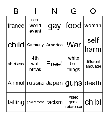 Hetalia Bingo Card