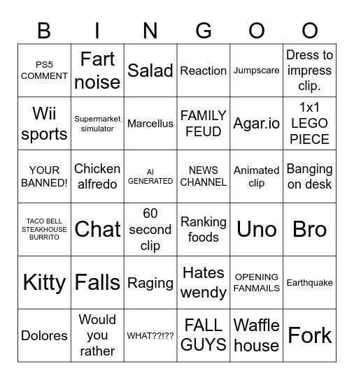 Caseoh Bingo Card