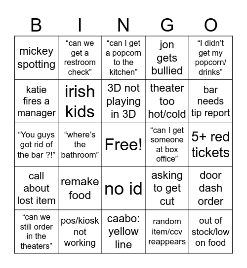 AMC Bingo Card