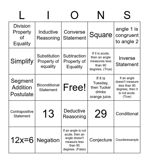 Unit 2 Exam Bingo Card