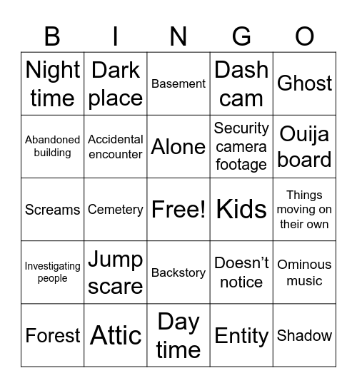 Scary video bingo Card