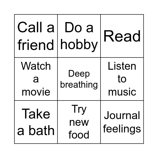 Self Care Bingo Card