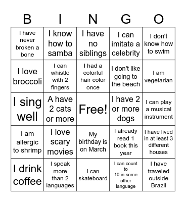 English Class Bingo Card