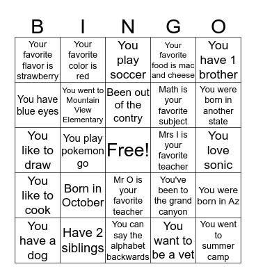 Welcome back Bingo - 5th Bingo Card