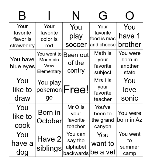 Welcome back Bingo - 5th Bingo Card