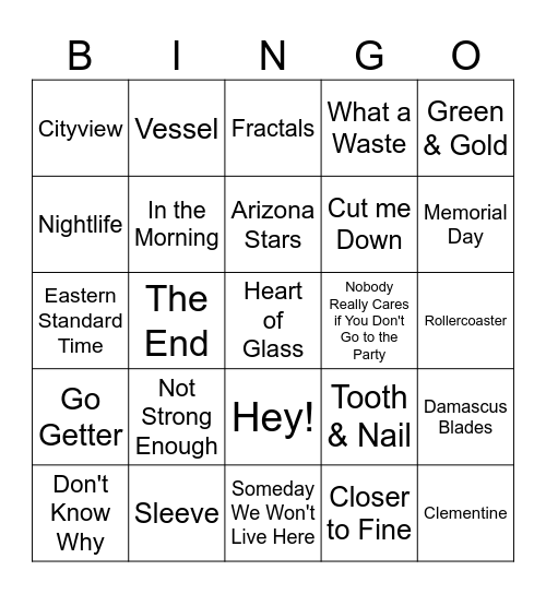 Accidentals Setlist Bingo! Bingo Card