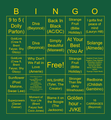 Moriah's Sweet Songs Bingo Card