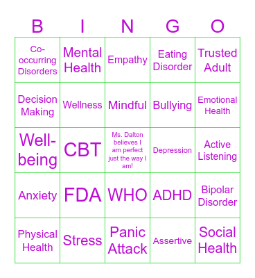 Health II Paul Laurence Dunbar Bingo Card