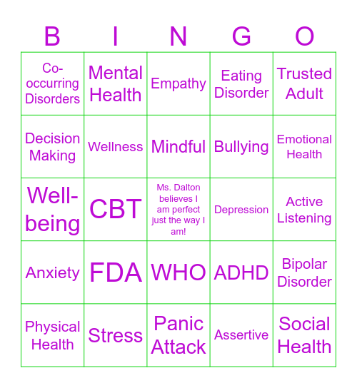 Health II Paul Laurence Dunbar Bingo Card