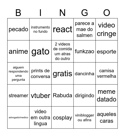 Instagram Bingo Card