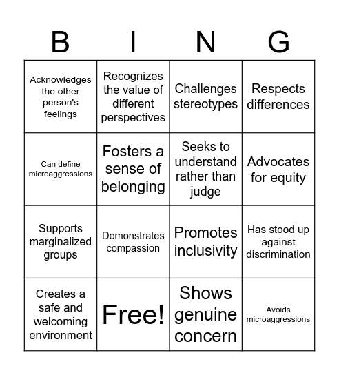 Empathy Bingo Card