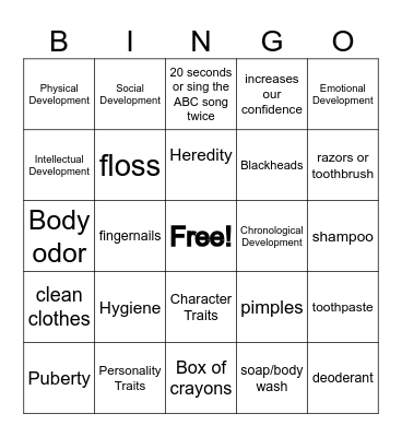 Skills For Living Bingo Card