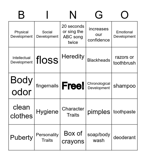 Skills For Living Bingo Card