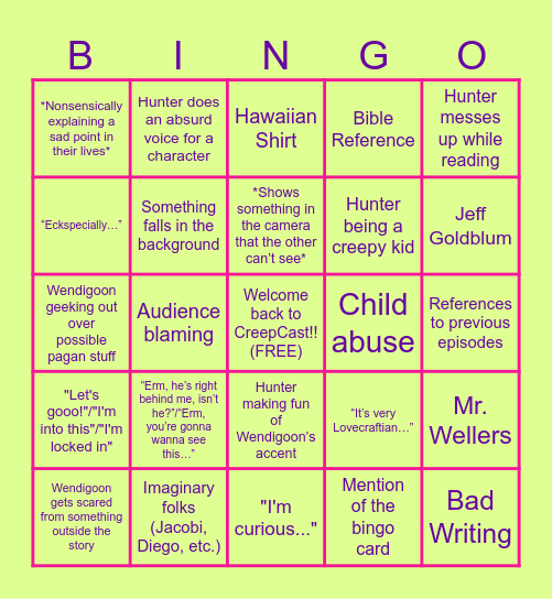 CREEPCAST Bingo Card