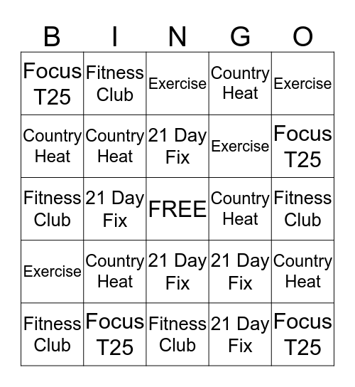 Workout Bingo Card