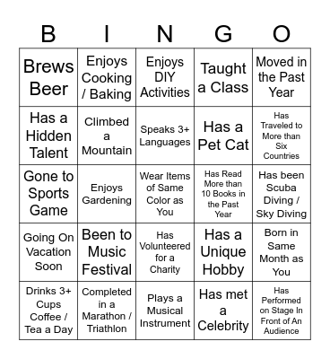 Get to Know You Bingo Card