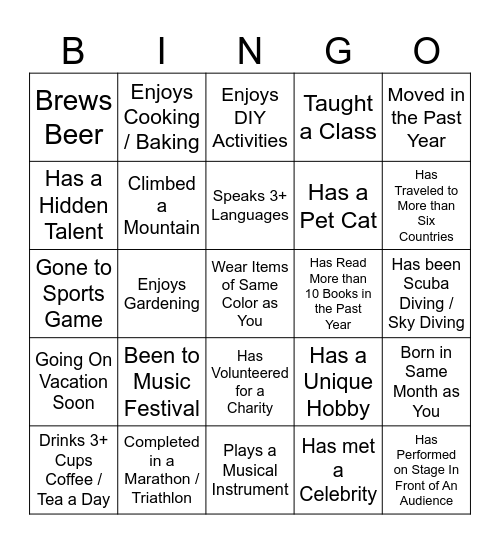 Get to Know You Bingo Card