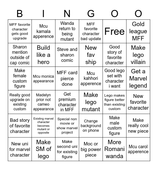 Marvel Bingo Card