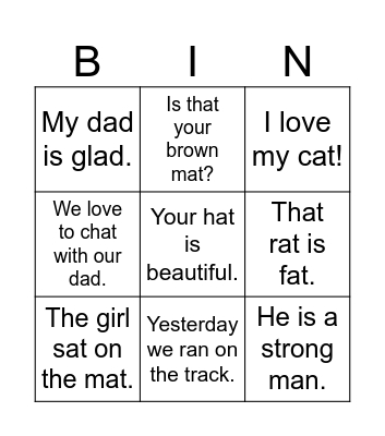 Level 2 -at Word Family Bingo Card