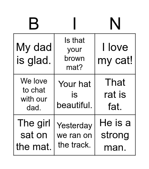 Level 2 -at Word Family Bingo Card