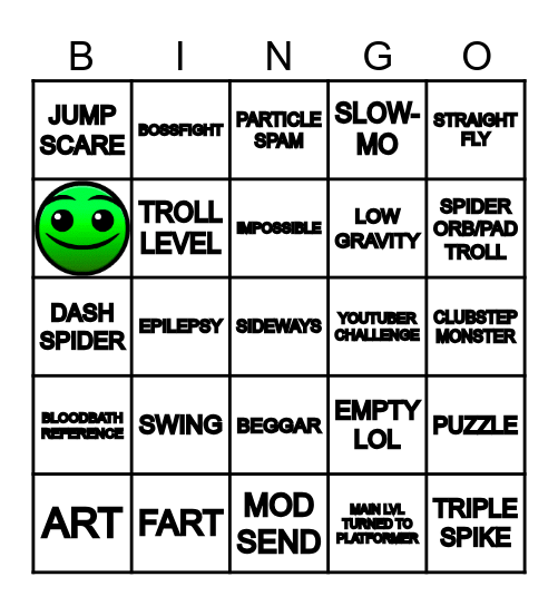 Geometry Dash Recent Tab Bingo Card