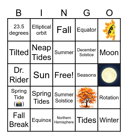 Seasons and Tides Bingo - AAE Bingo Card