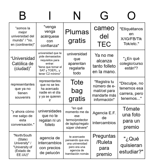 Bingo Feria de Universidades Latinoamericana Bingo Card