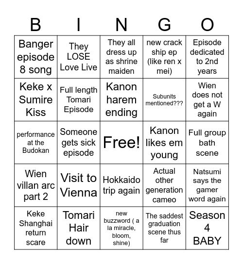 Superstar S3 Bingo Card