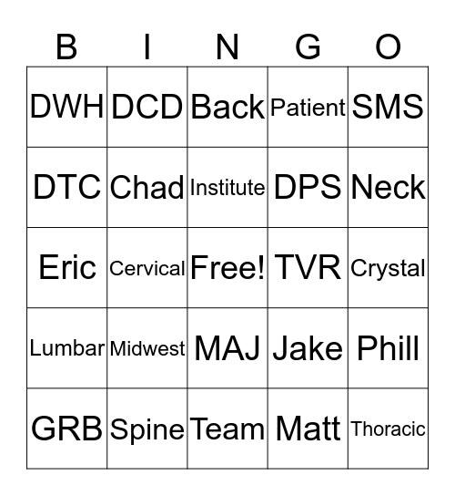 Midwest Spine & Brain Institute Bingo Card