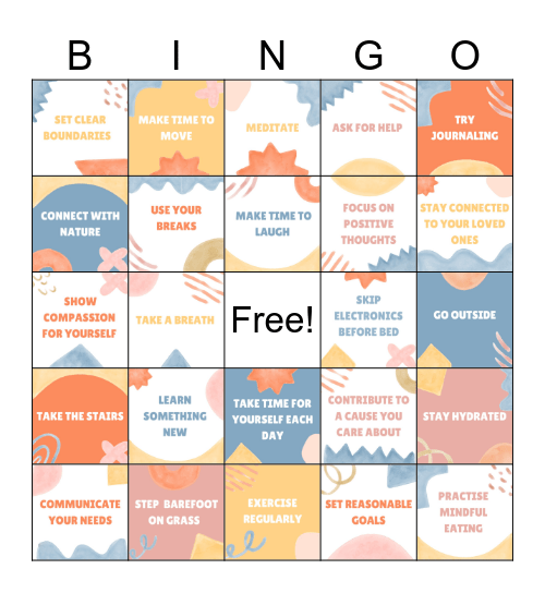 MENTAL HEALTH BINGO Card