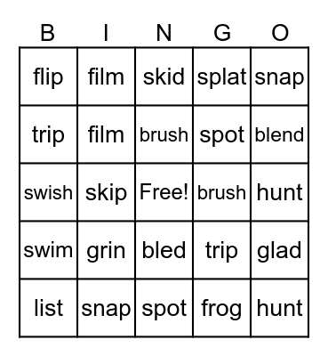 Blends Bingo Card