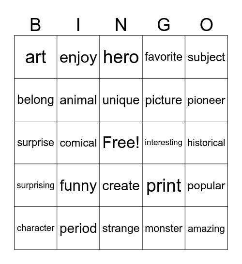 Lesson 6 Bingo Card