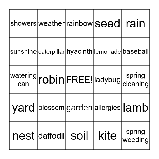 SPRING  BINGO     Bingo Card