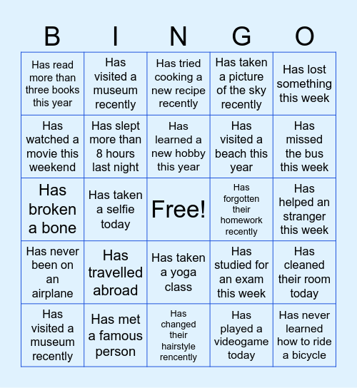 Find Someone Who... Bingo Card