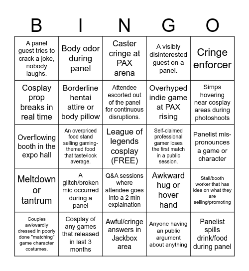 PAX BINGO 2024 Bingo Card