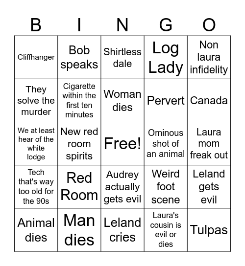 Twin peaks s1 finale Bingo Card