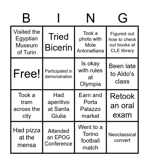 EPOG Turin Bingo Card