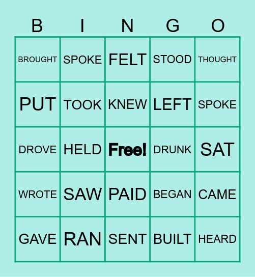 IRREGULAR VERBS Bingo Card