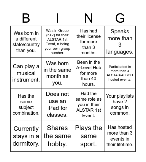 HUMAN BINGO Card