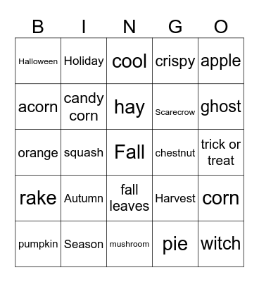Fall Vocabulary Bingo Card