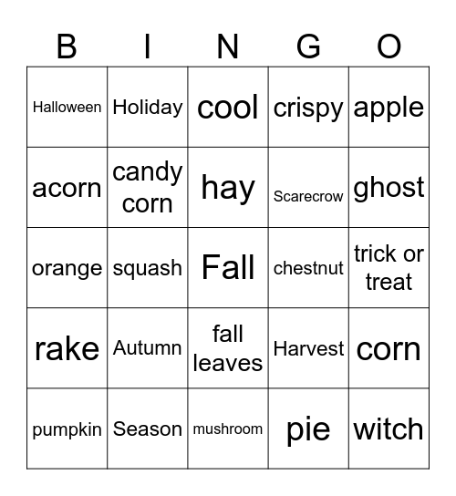 Fall Vocabulary Bingo Card