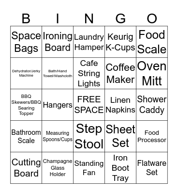 JEN'S SHOWER GIFT BINGO Card