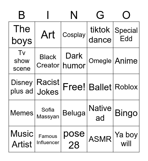 FYP bingo Card