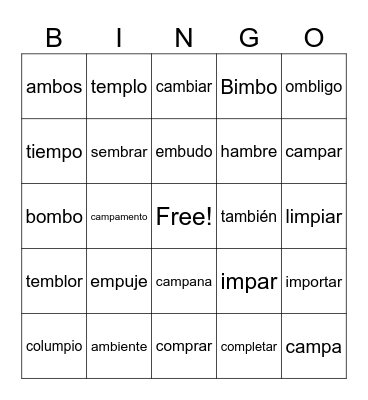 Ortografía U2S3 Bingo Card