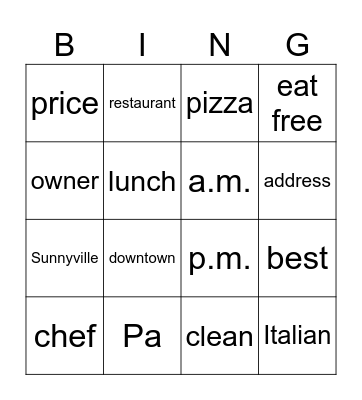 Untitled Bingo Card