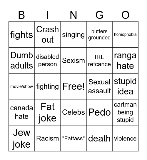 south park bingo Card