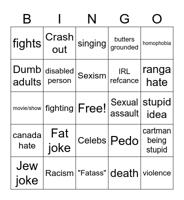 south park bingo Card