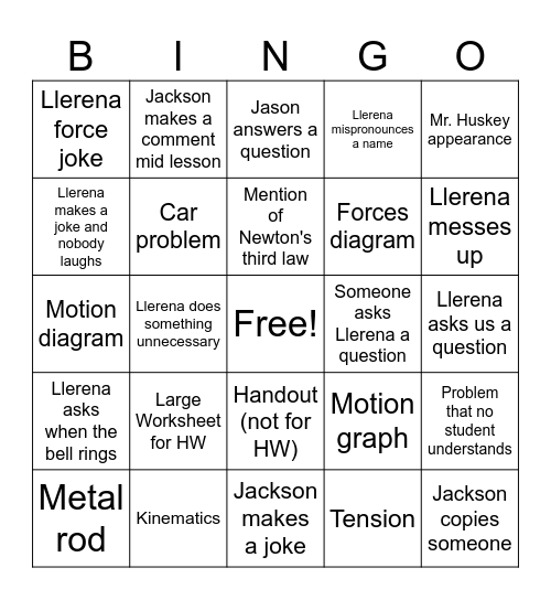 Mr. Llerena Bingo Card