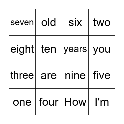 G3-1 U1 How old are you Bingo Card